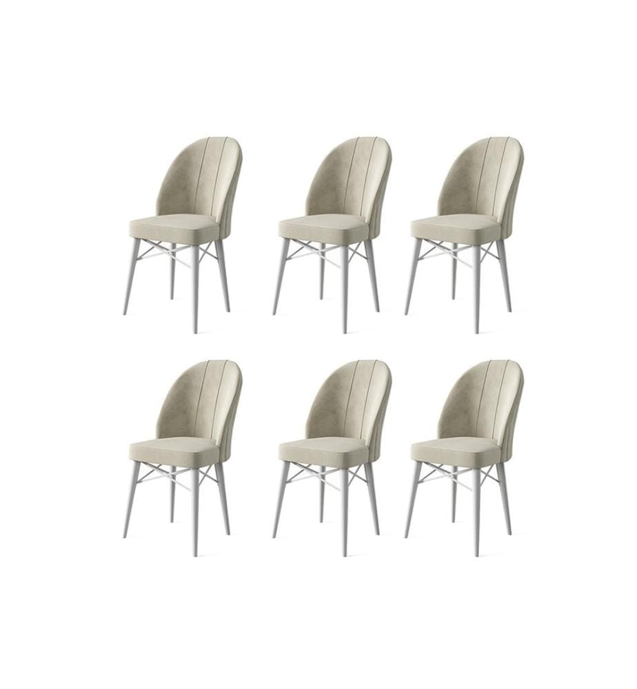 Stuhl-Set , 6-teilig, Creme, Weiss, Gestell: Metall, Stoff: Babyface