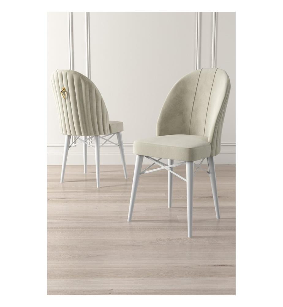 Stuhl-Set , 6-teilig, Creme, Weiss, Gestell: Metall, Stoff: Babyface
