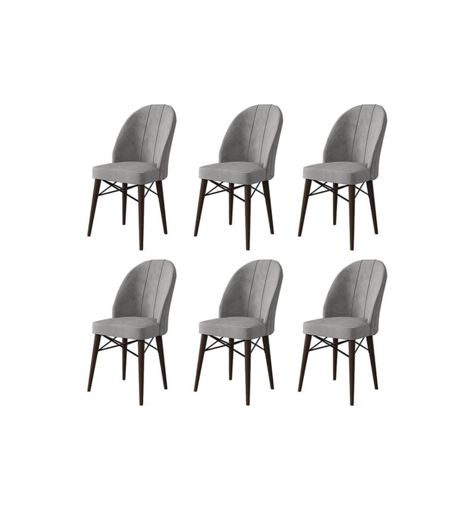 Stuhl-Set , 6-teilig, Grau, Braun, Gestell: Metall, Stoff: Babyface