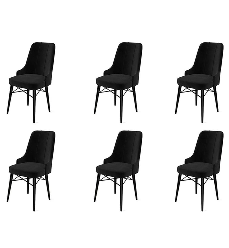 Stuhl-Set , 6-teilig, Schwarz, Gestell: Metall, Stoff: Babyface