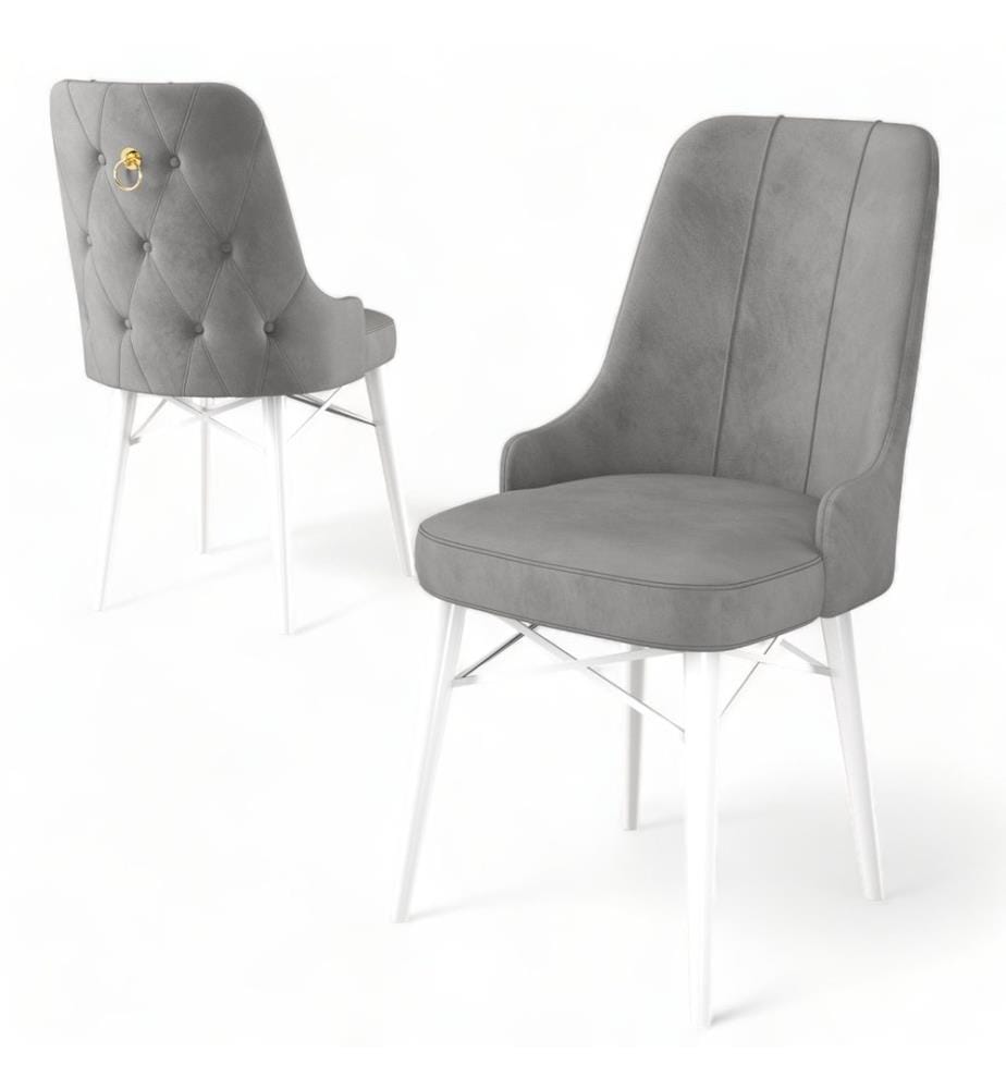 Stuhl-Set , 6-teilig, Grau, Weiss, Gestell: Metall, Stoff: Babyface