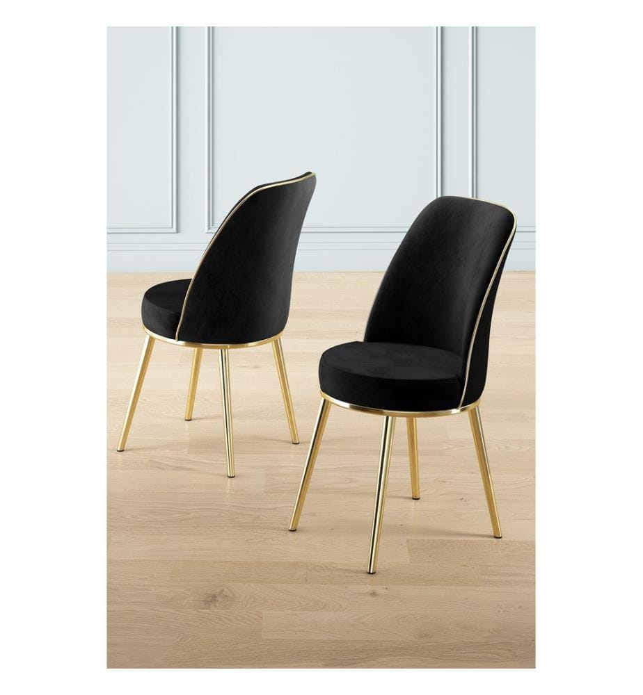 Stuhlset, 6-teilig, Schwarz, Gold, Gestell: 100 % HOLZ, Stoff: Babyface, Beine aus Hainbuchenholz