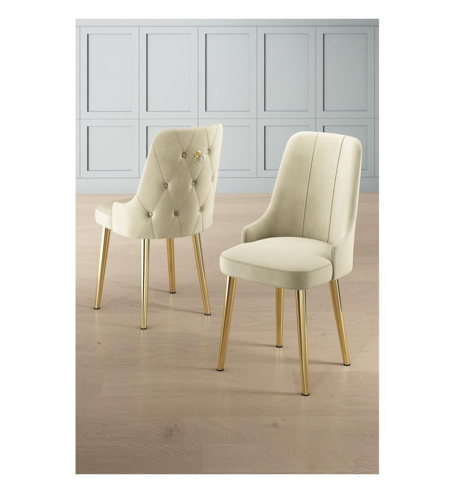 Stuhlset, 2-teilig, Creme, Gold, Gestell: 100 % Metall, Bezug: Babyface