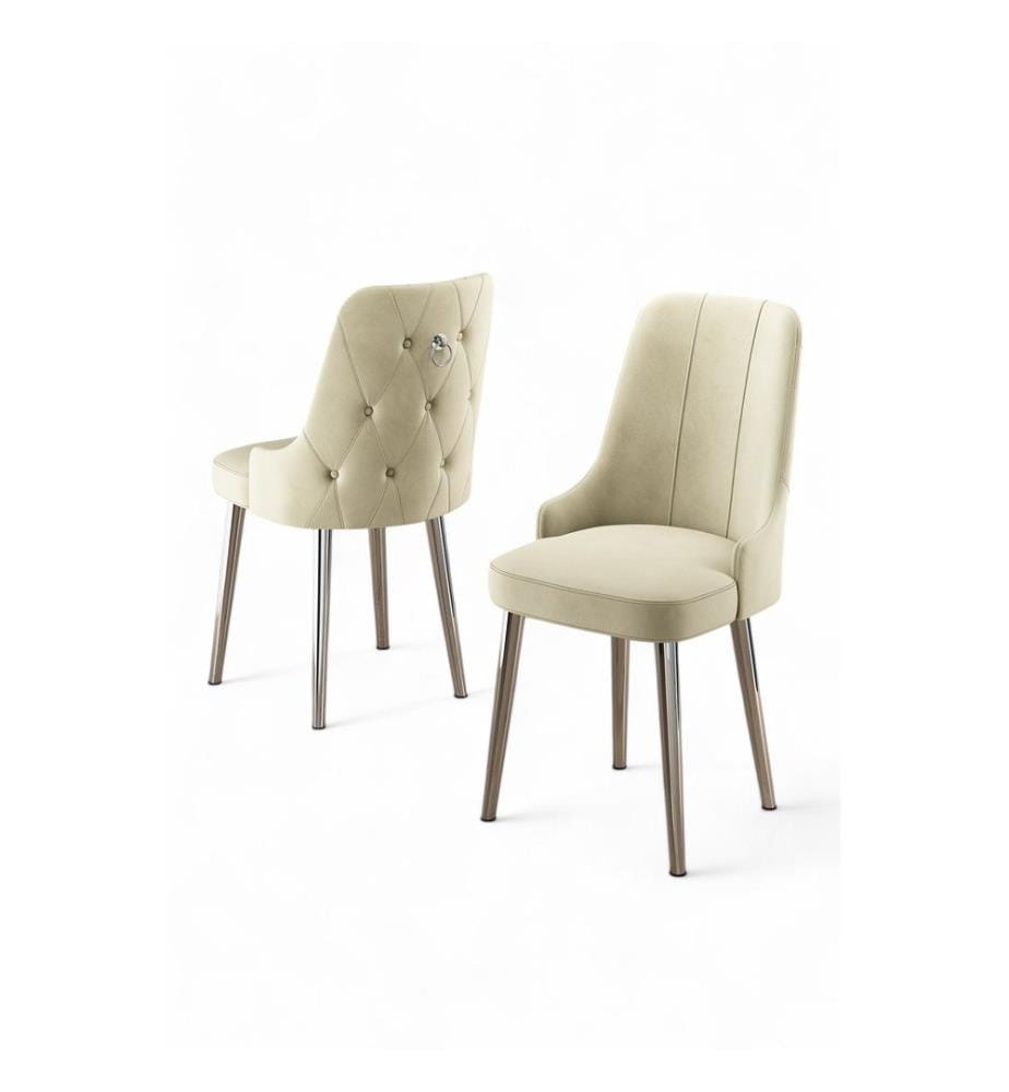 Stuhlset, 6-teilig, Creme, Chrom, Gestell: 100 % HOLZ, Stoff: Babyface, Beine aus Hainbuchenholz