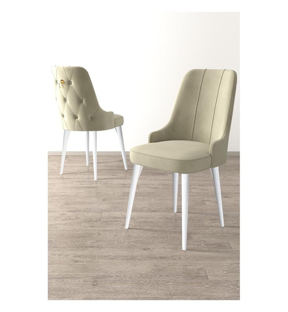 Stuhlset, 6-teilig, Creme, Weiss, Gestell: 100 % HOLZ, Stoff: Babyface, Beine aus Hainbuchenholz