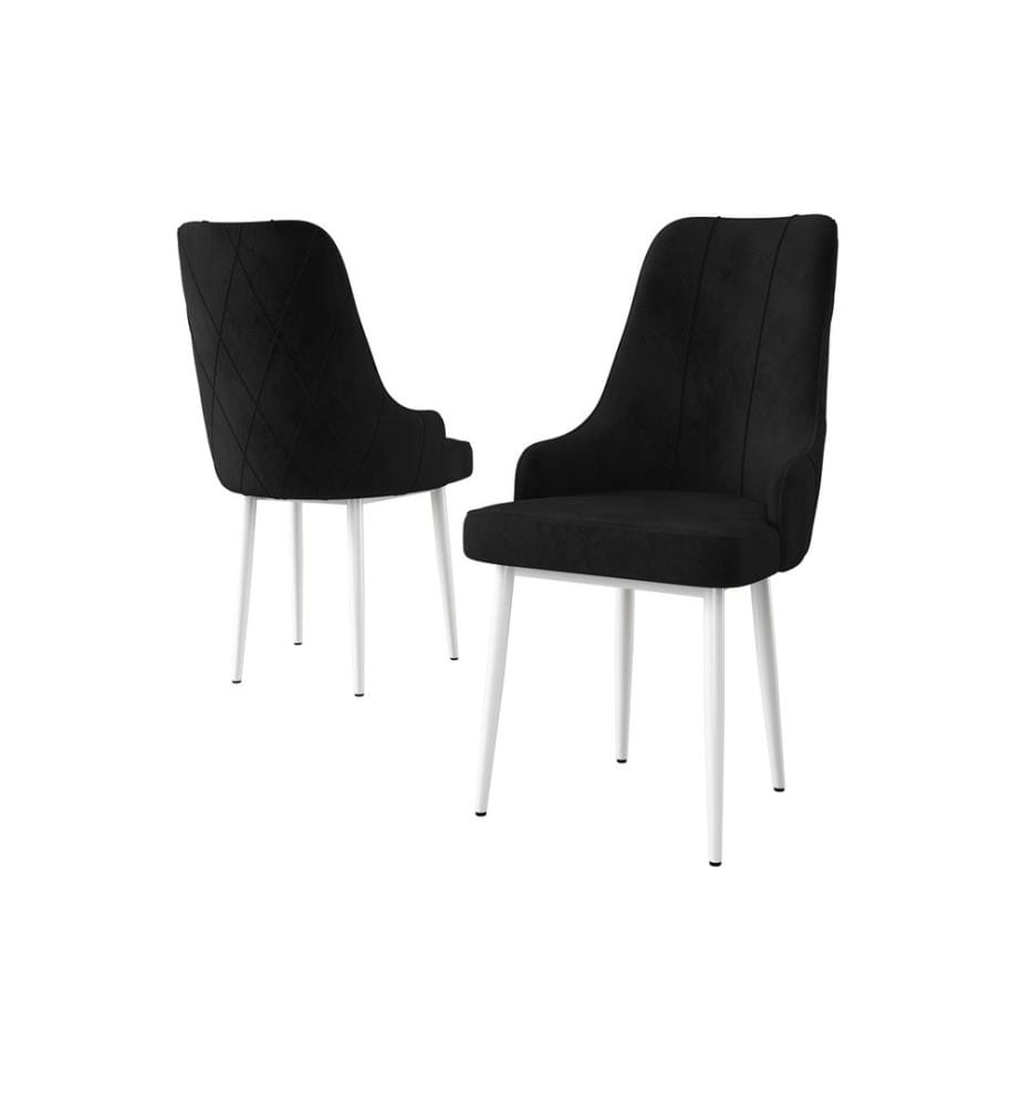 Ensemble de chaises, 6 pièces, noir, blanc, cadre : 100% BOIS, Tissu : Babyface, pieds en bois de charme