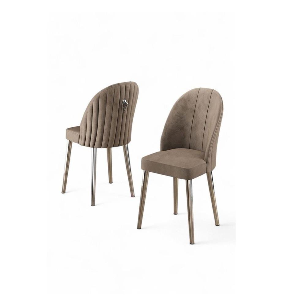 Stuhlset, 6-teilig, Cappuccino, Chrom, Gestell: 100 % Metall, Bezug: Babyface