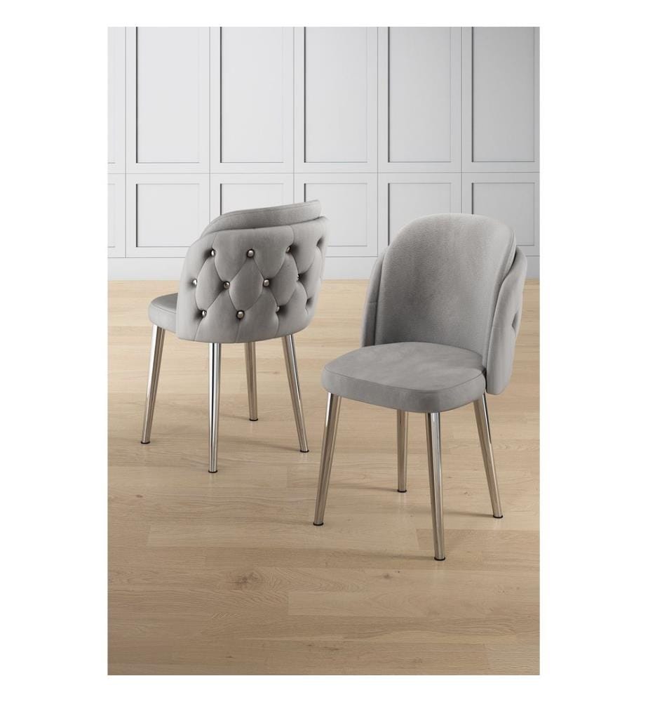 Stuhlset, 6-teilig, Grau, Chrom, Gestell: 100 % Metall
