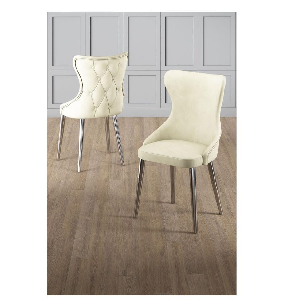 Stuhlset, 4-teilig, Creme, Chrom, Gestell: 100 % Metall
