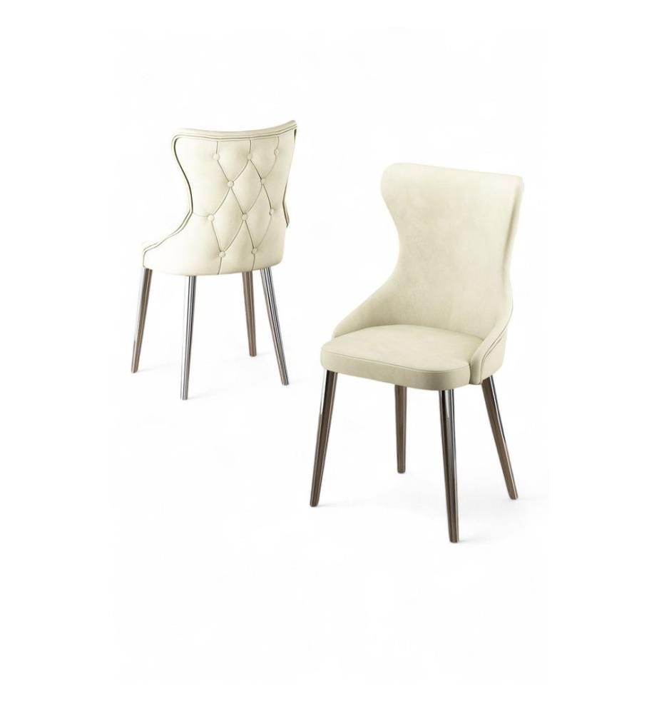 Stuhlset, 6-teilig, Creme, Chrom, Gestell: 100 % Metall