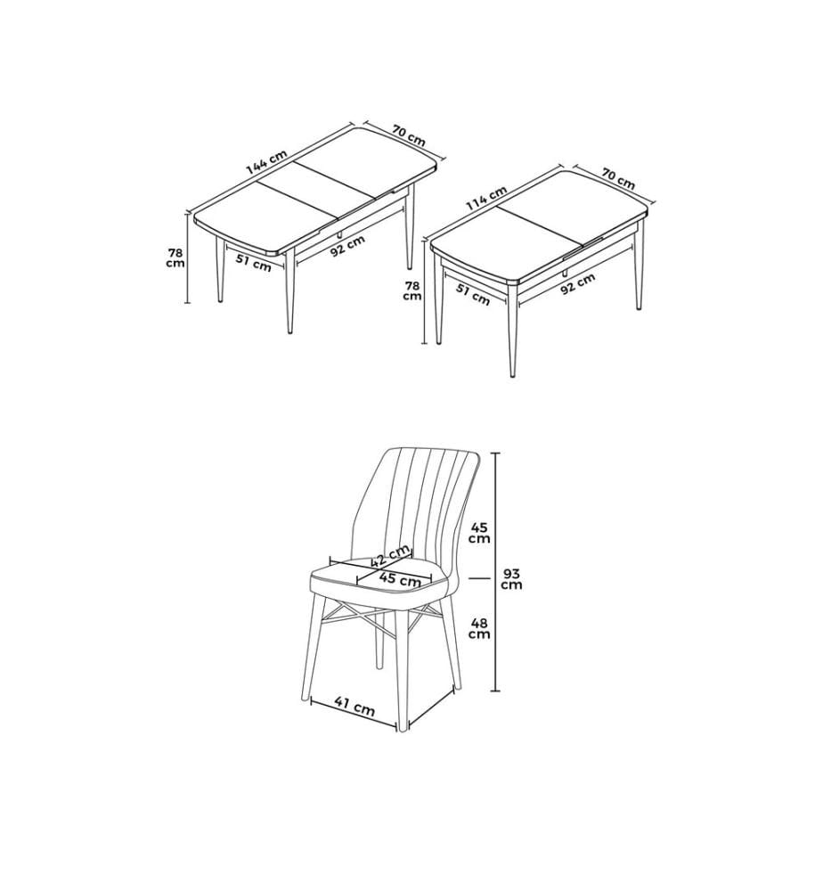 Extendable Dining Table & Chairs Set, 7 Pieces, Black Marble, Grey, 100% MDF