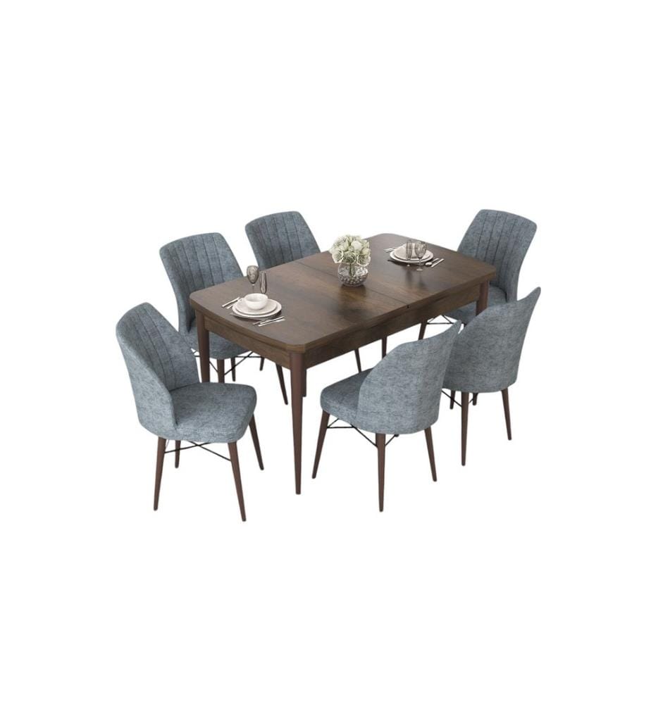 Ensemble table et chaises de salle à manger extensible, 7 pièces, Baroque, gris, 100% MDF