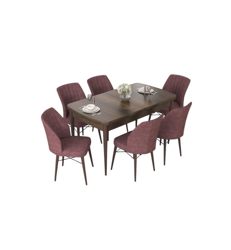 Ensemble table et chaises de salle à manger extensible, 7 pièces, Baroque, Dusty Rose, 100% MDF