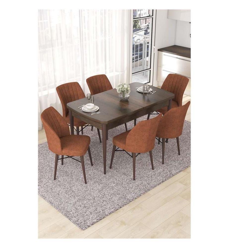 Ensemble table et chaises de salle à manger extensible, 7 pièces, Baroque, Tile Red, 100% MDF