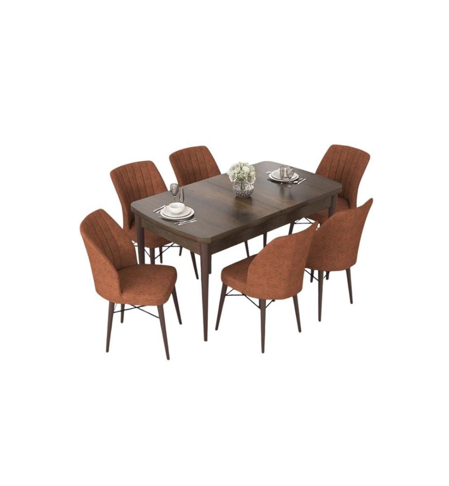 Ensemble table et chaises de salle à manger extensible, 7 pièces, Baroque, Tile Red, 100% MDF