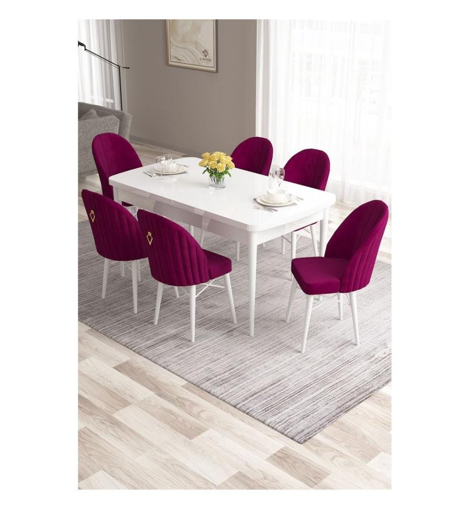 Ensemble table et chaises de salle à manger extensible, 7 pièces, blanc, Damson, 100% MDF