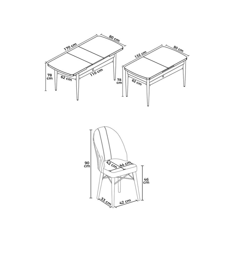 Ensemble table et chaises de salle à manger extensible, 7 pièces, Baroque, noir, 100% MDF