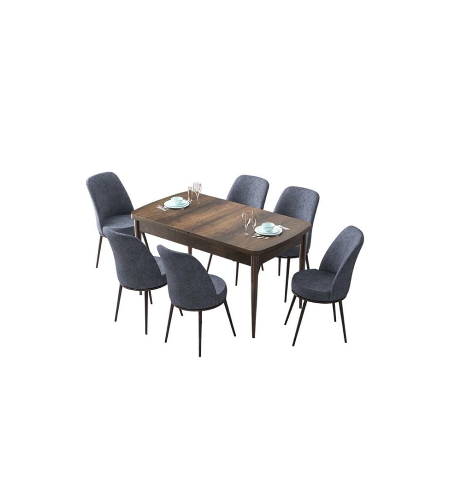 Ensemble table et chaises de salle à manger extensible, 7 pièces, Baroque, fumée, 100% MDF