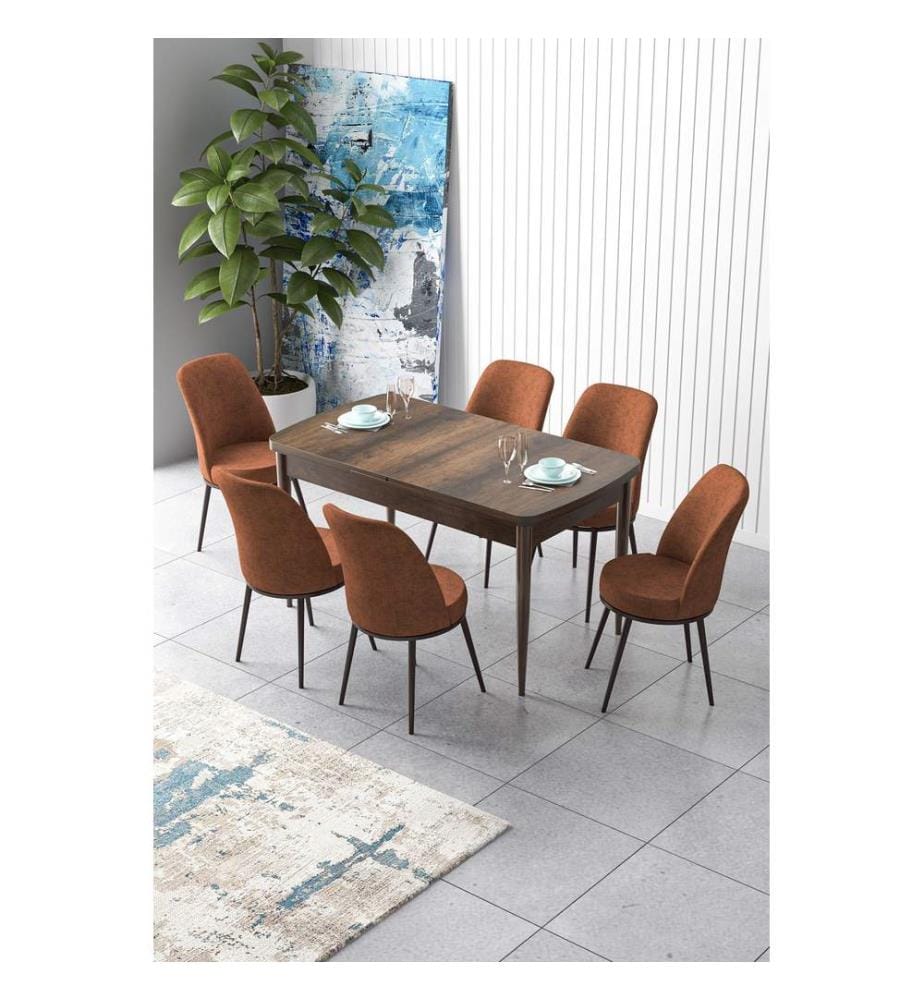Ensemble table et chaises de salle à manger extensible, 7 pièces, Baroque, Tile Red, 100% MDF
