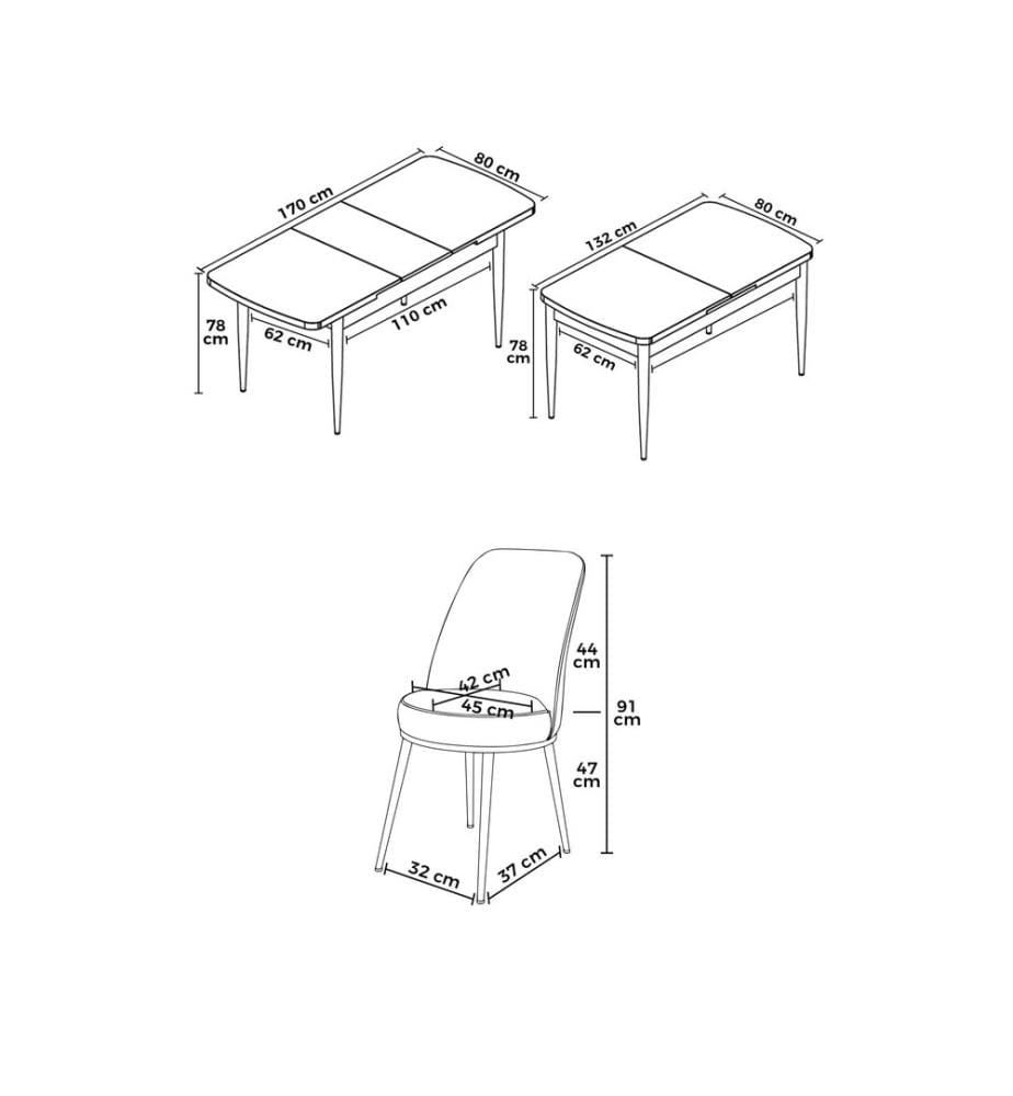 Set da pranzo allungabile con tavolo e sedie, 7 pezzi, stile barocco, blu navy, 100% MDF