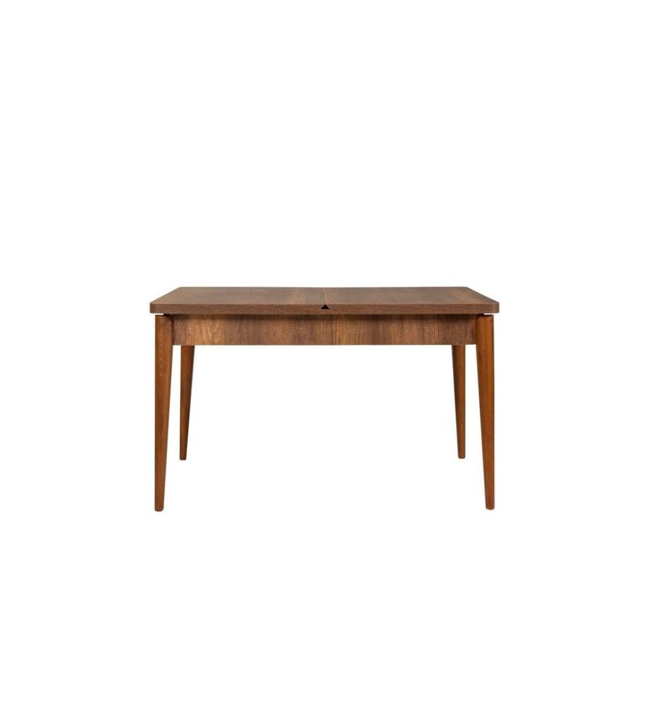 Ensemble table et chaises à rallonges, 6 pièces, noyer, pierre, 100% PARTICULES ENDUITES DE MÉLAMINE, tissu : 100% LIN, pieds en bois de charme