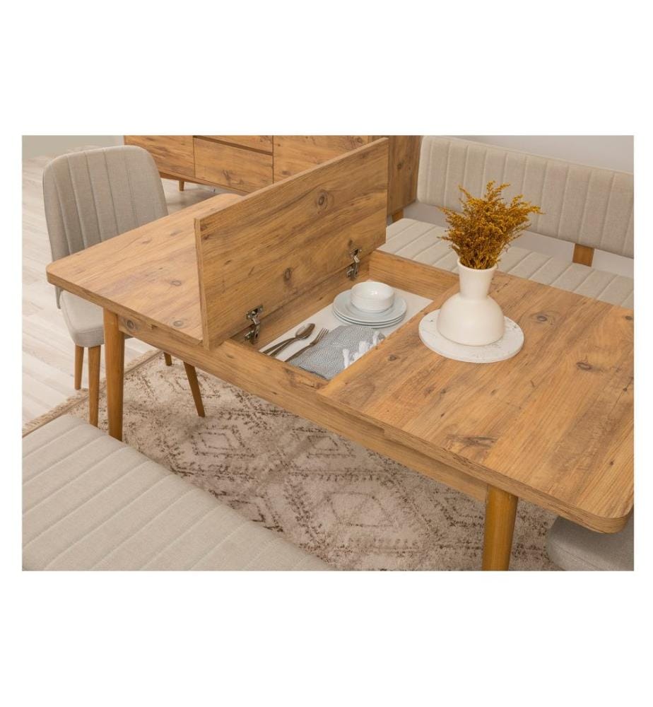 Ensemble table à manger extensible, chaises et console, 5 pièces, pin atlantique, crème, 100% panneau de particules recouvert de mélamine
