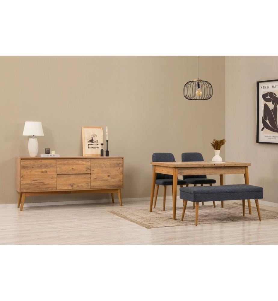 Set da pranzo allungabile con tavolo, sedie e consolle, 5 pezzi, pino atlantico, blu scuro, 100% pannello di particelle rivestito in melamina