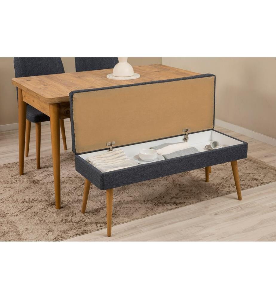 Set da pranzo allungabile con tavolo, sedie e consolle, 5 pezzi, pino atlantico, blu scuro, 100% pannello di particelle rivestito in melamina