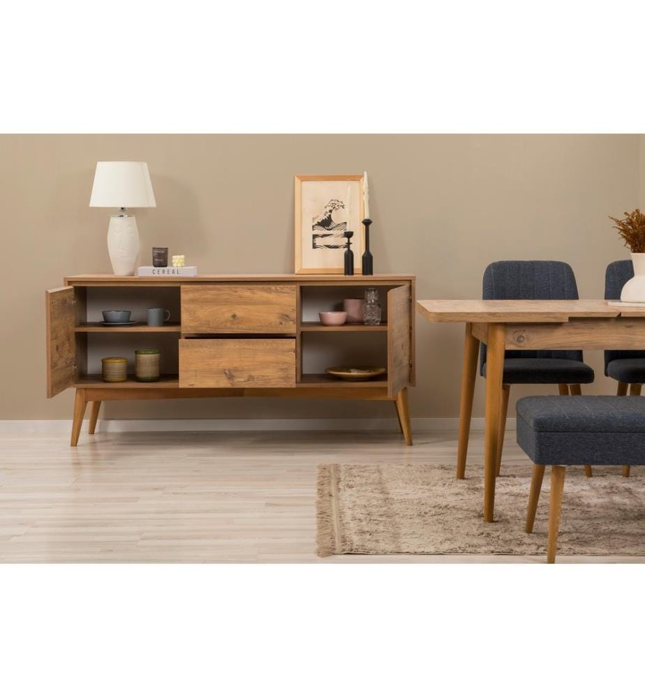 Set da pranzo allungabile con tavolo, sedie e consolle, 5 pezzi, pino atlantico, blu scuro, 100% pannello di particelle rivestito in melamina