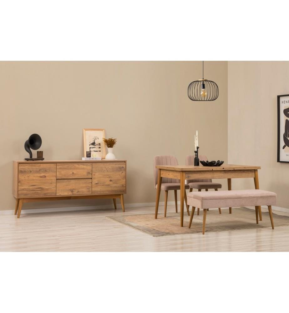 Set da pranzo allungabile con tavolo, sedie e consolle, 5 pezzi, pino atlantico, pietra, pannello di particelle rivestito in melamina al 100%.