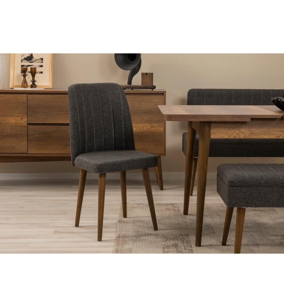 Set da pranzo allungabile con tavolo, sedie e consolle, 5 pezzi, noce, antracite, in pannello di particelle rivestito in melamina al 100%.