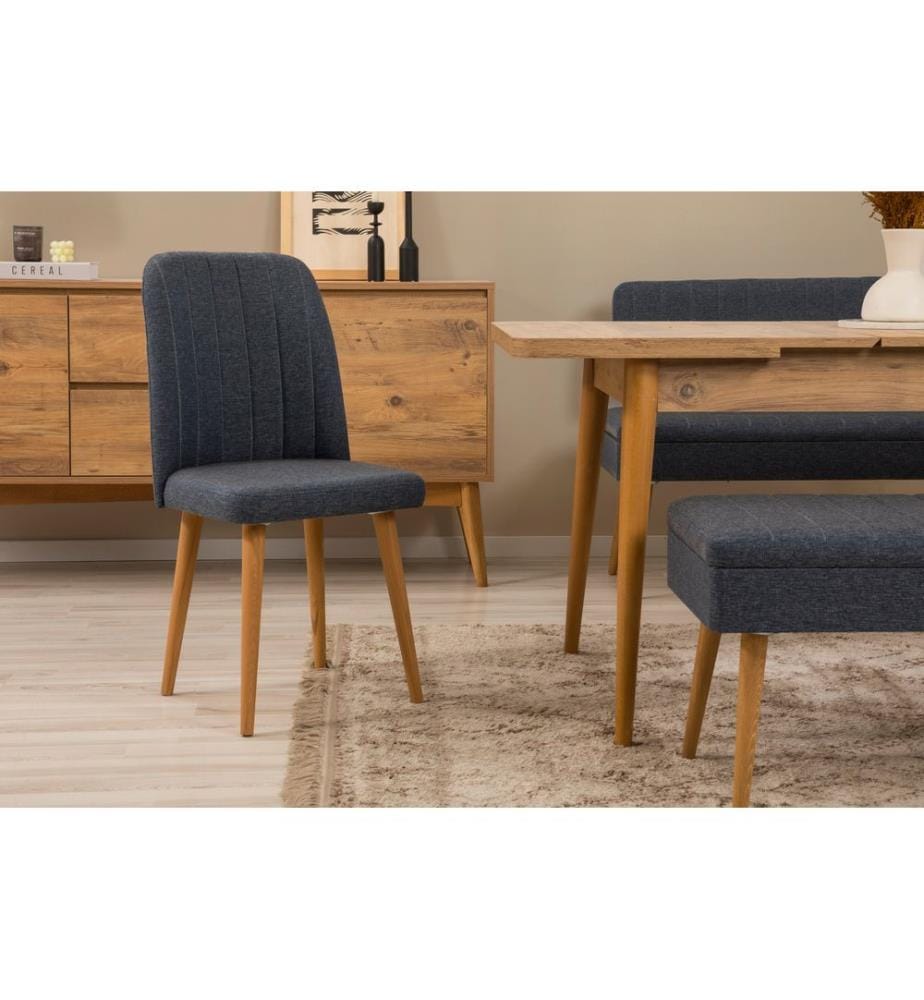 Ensemble table à manger extensible, chaises et console, 7 pièces, pin de l'Atlantique, bleu foncé, 100% panneau de particules recouvert de mélamine