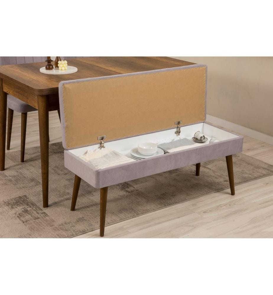 Set da pranzo allungabile con tavolo, sedie e consolle, 7 pezzi, noce, grigio, in truciolato rivestito in melamina al 100%.