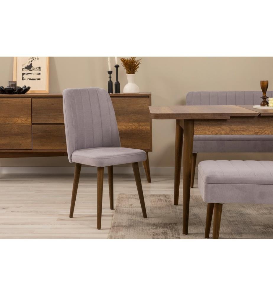 Set da pranzo allungabile con tavolo, sedie e consolle, 7 pezzi, noce, grigio, in truciolato rivestito in melamina al 100%.