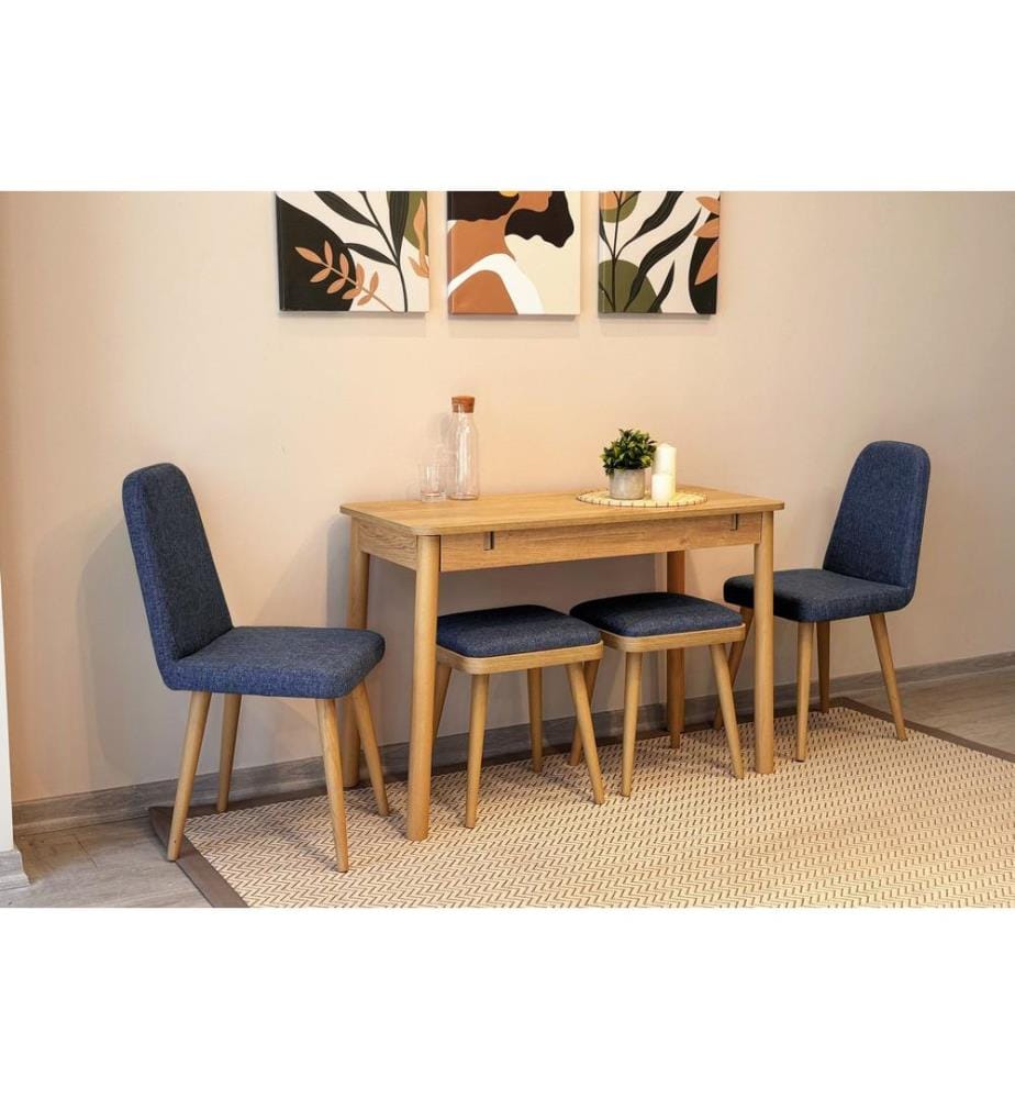 Ensemble table et chaises de salle à manger extensible, 6 pièces, chêne, bleu foncé, 100% panneau de particules recouvert de mélamine