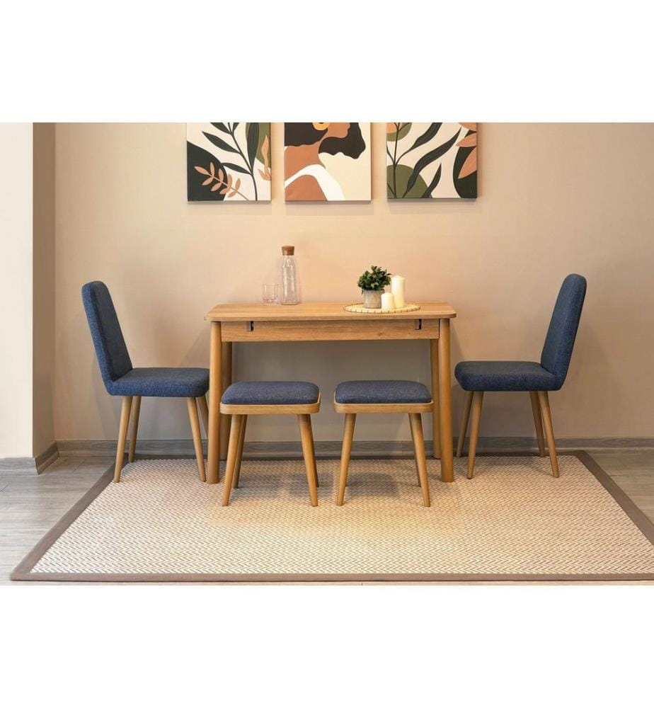 Ensemble table et chaises de salle à manger extensible, 6 pièces, chêne, bleu foncé, 100% panneau de particules recouvert de mélamine