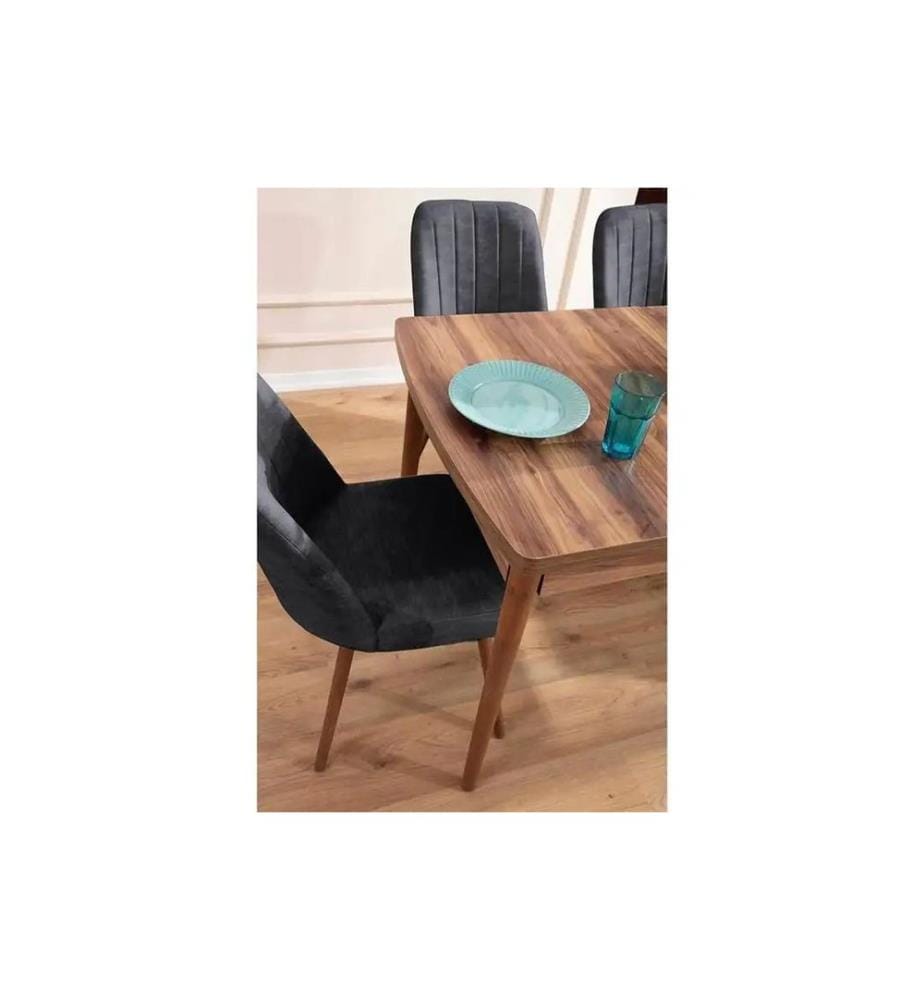 Ensemble table et chaises de salle à manger extensible, 7 pièces, anthracite, structure : 70% CHARME / 30% AGGLOMÉRÉ MÉLAMINÉ