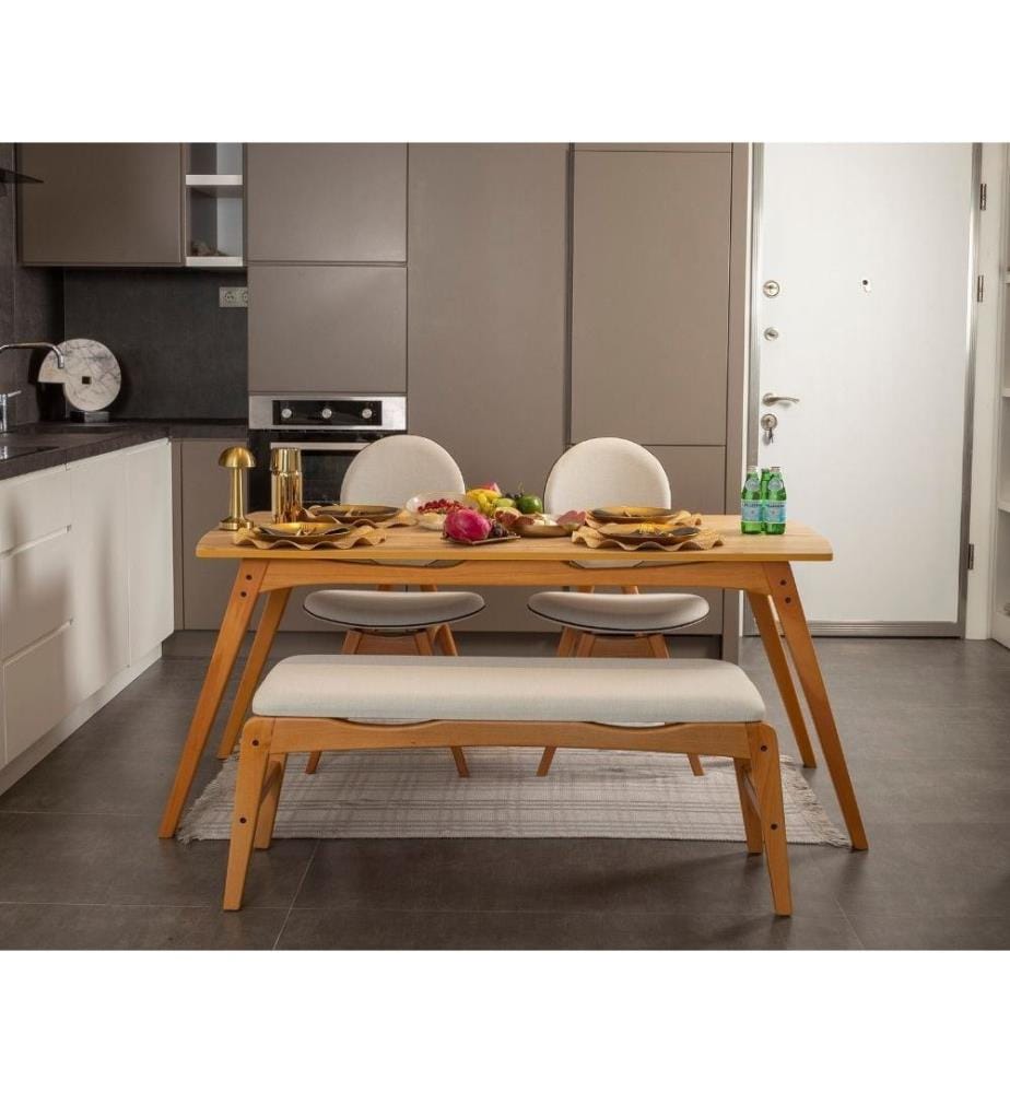 Ensemble table et chaises, 4 pièces, chêne, beige, châssis : 100% BOIS DE CHARME