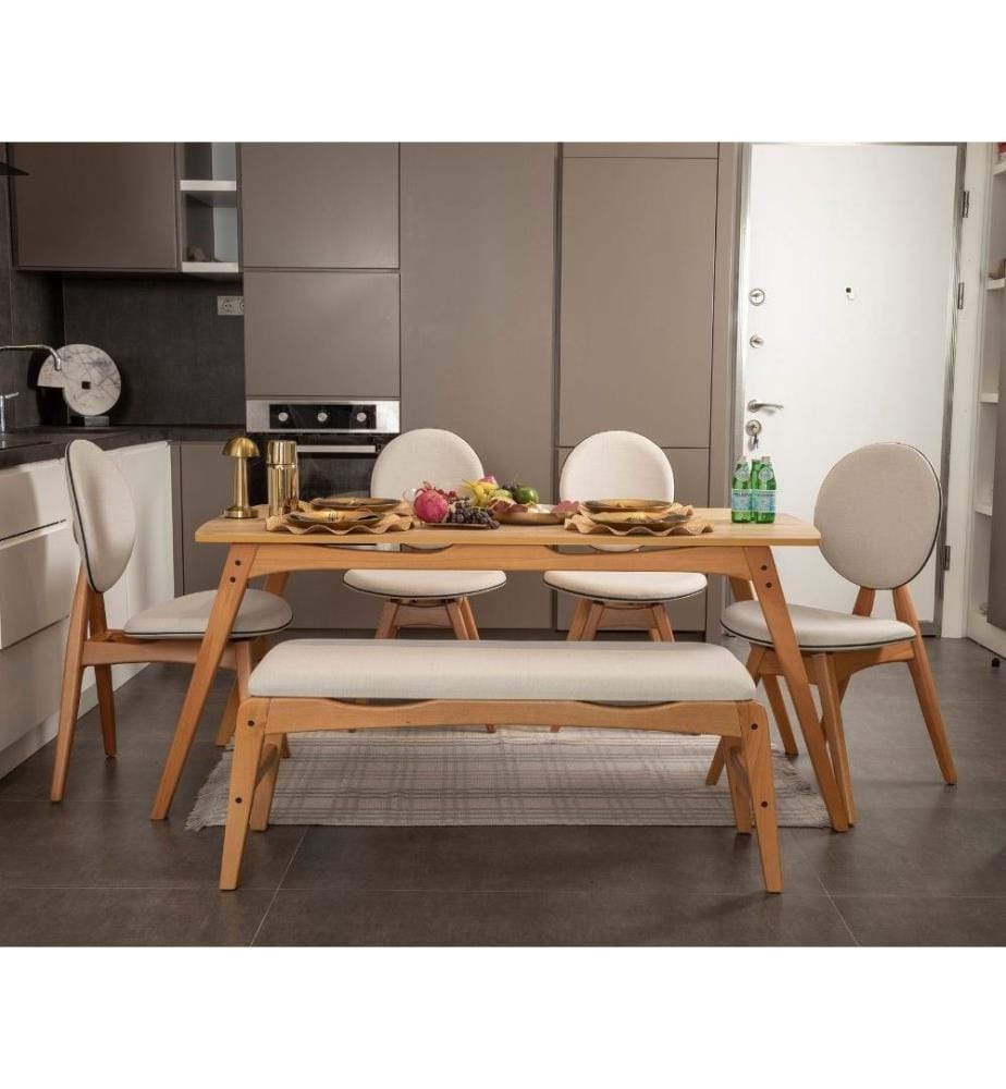 Ensemble table et chaises, 6 pièces, chêne, beige, châssis : 100% BOIS DE CHARME
