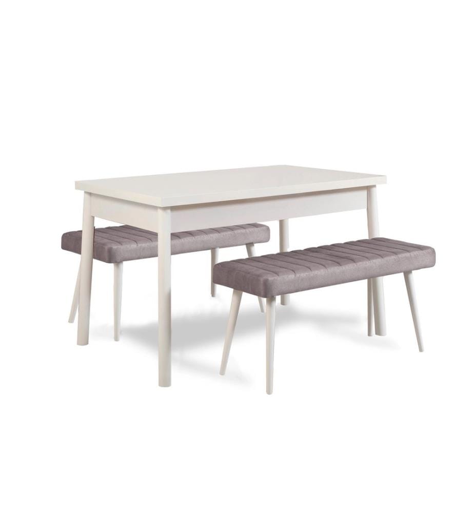 Dining Table & Bench Set, 3 Pieces, White, Soho Grey, 100% MELAMINE COATED PARTICLE BOARD
