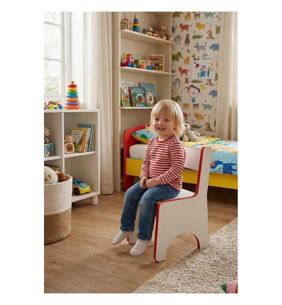 Chaise enfant, panneau de particules 100 % mélaminé, rouge et blanc