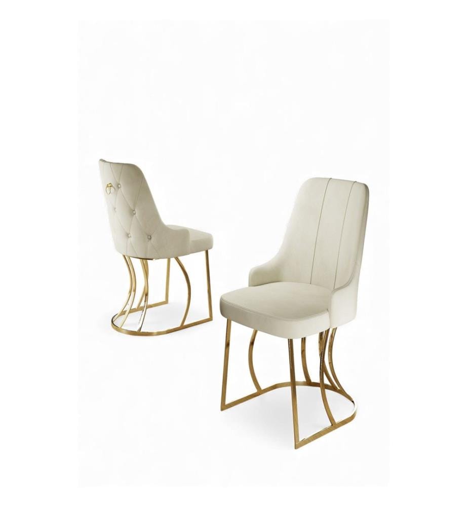 Stuhlset, 4-teilig, 100 % Metall, Creme, Gold