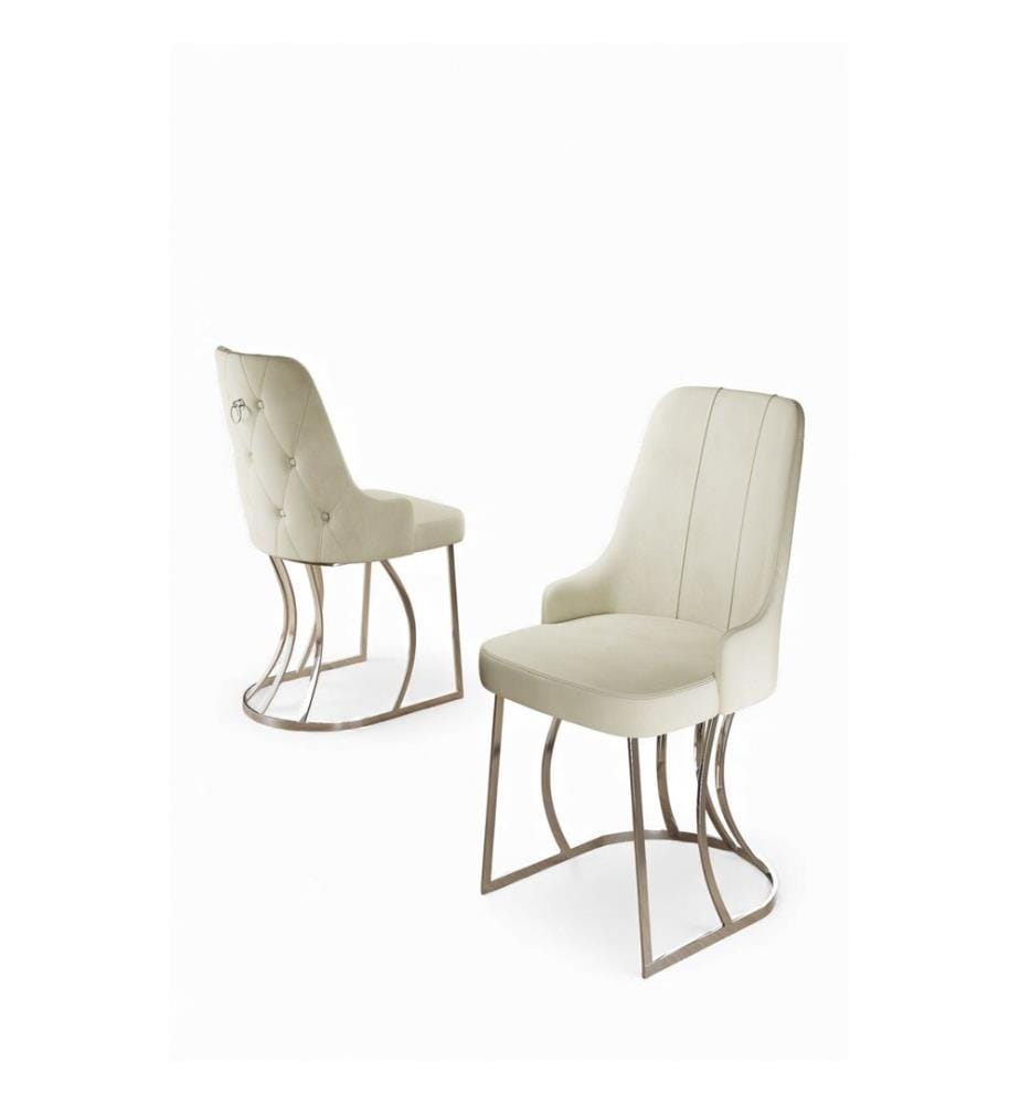 Ensemble de chaises, 6 pièces, 100 % métal, crème, chromé