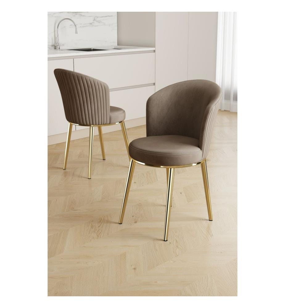 Ensemble de chaises, 6 pièces, 100 % métal, cappuccino, or