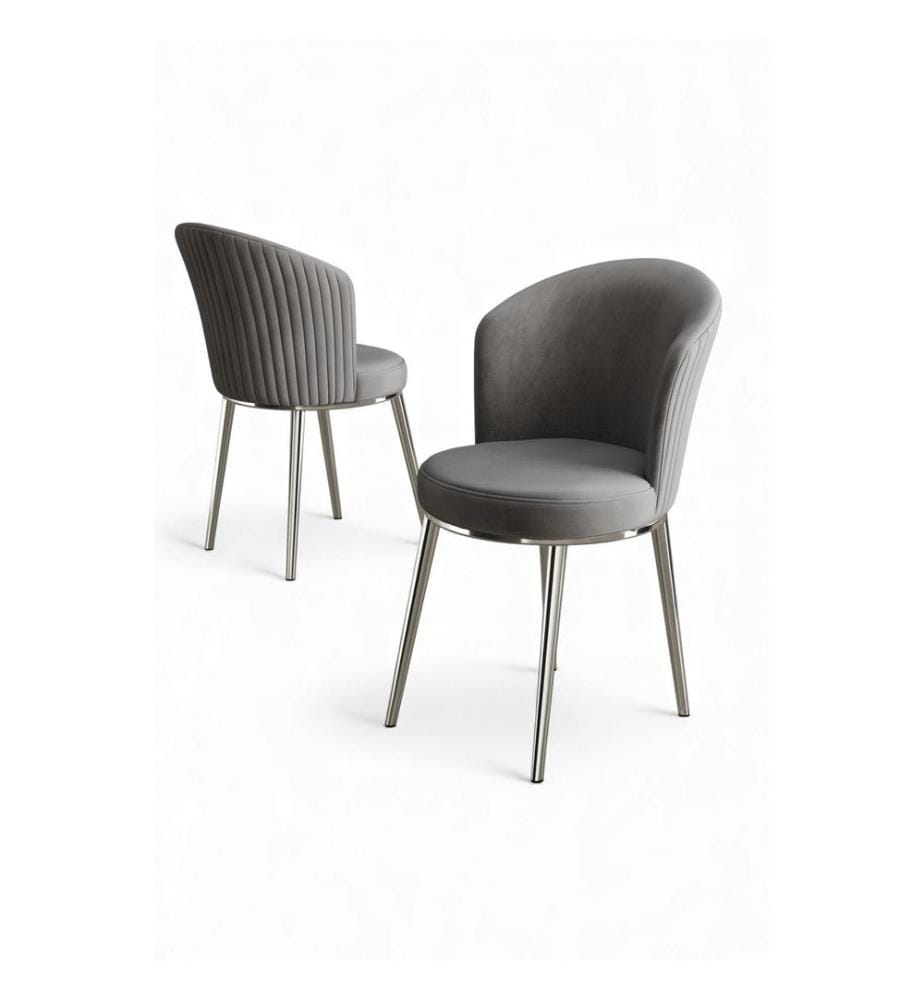 Stuhlset, 6-teilig, 100 % Metall, Grau, Chrom
