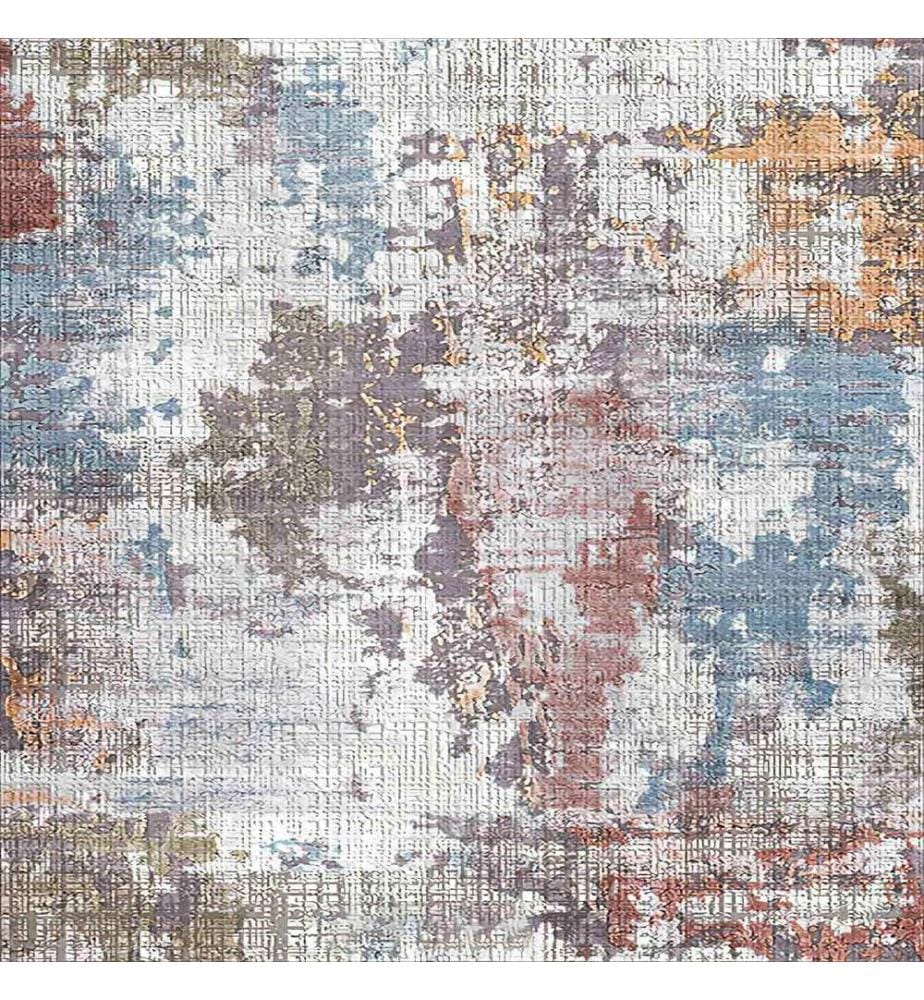Carpet, White, Tile Red, Blue, Orange, Brown, 100% Polyester, 80 x 200 cm