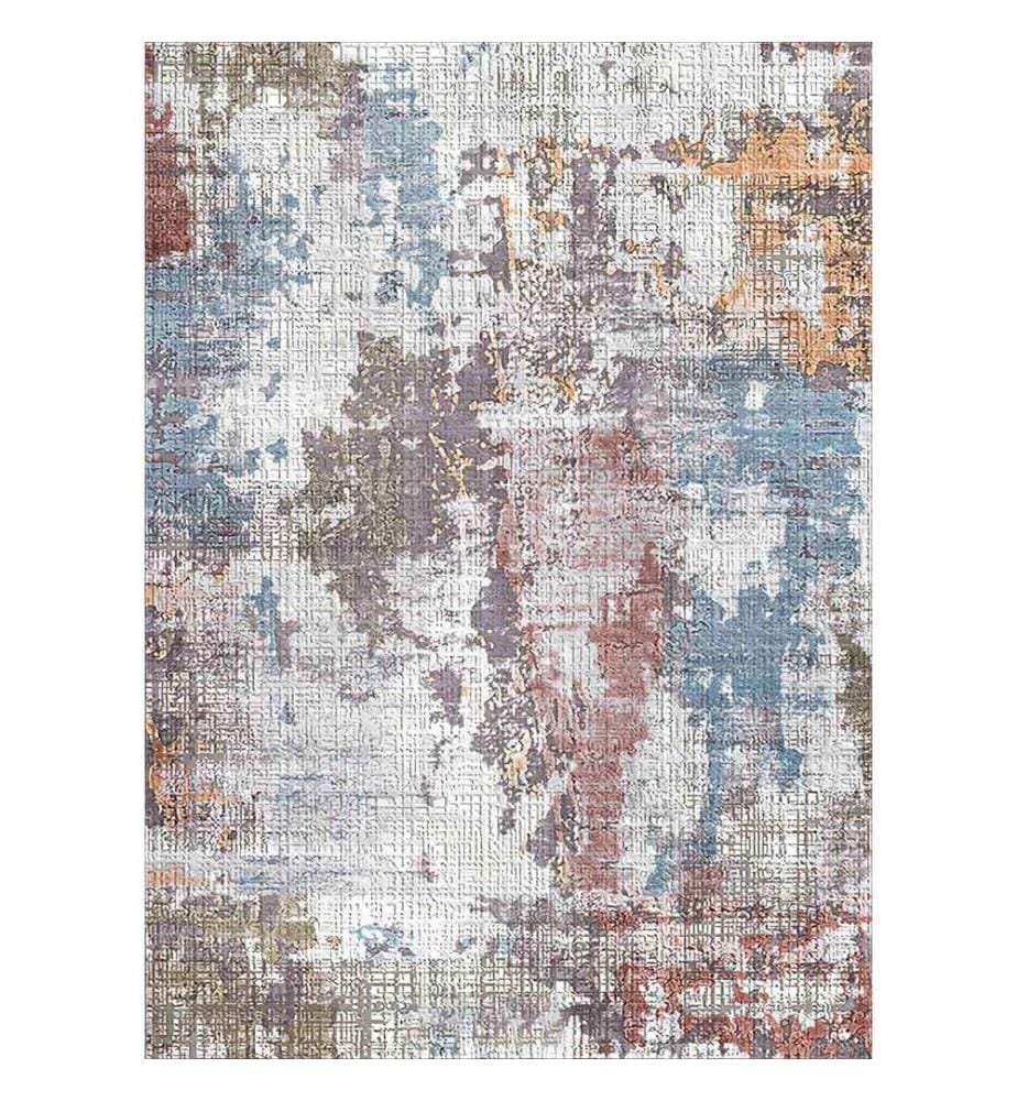 Carpet, White, Tile Red, Blue, Orange, Brown, 100% Polyester, 140 x 220 cm