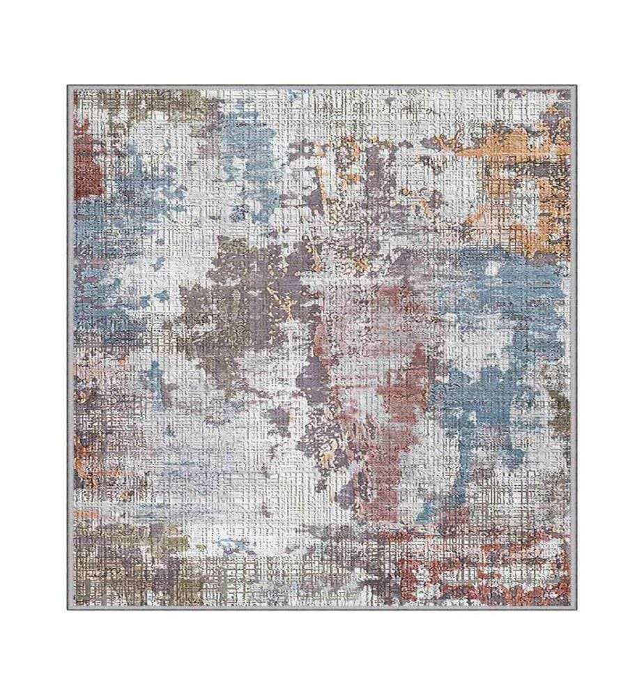 Carpet, White, Tile Red, Blue, Orange, Brown, 100% Polyester, 140 x 220 cm