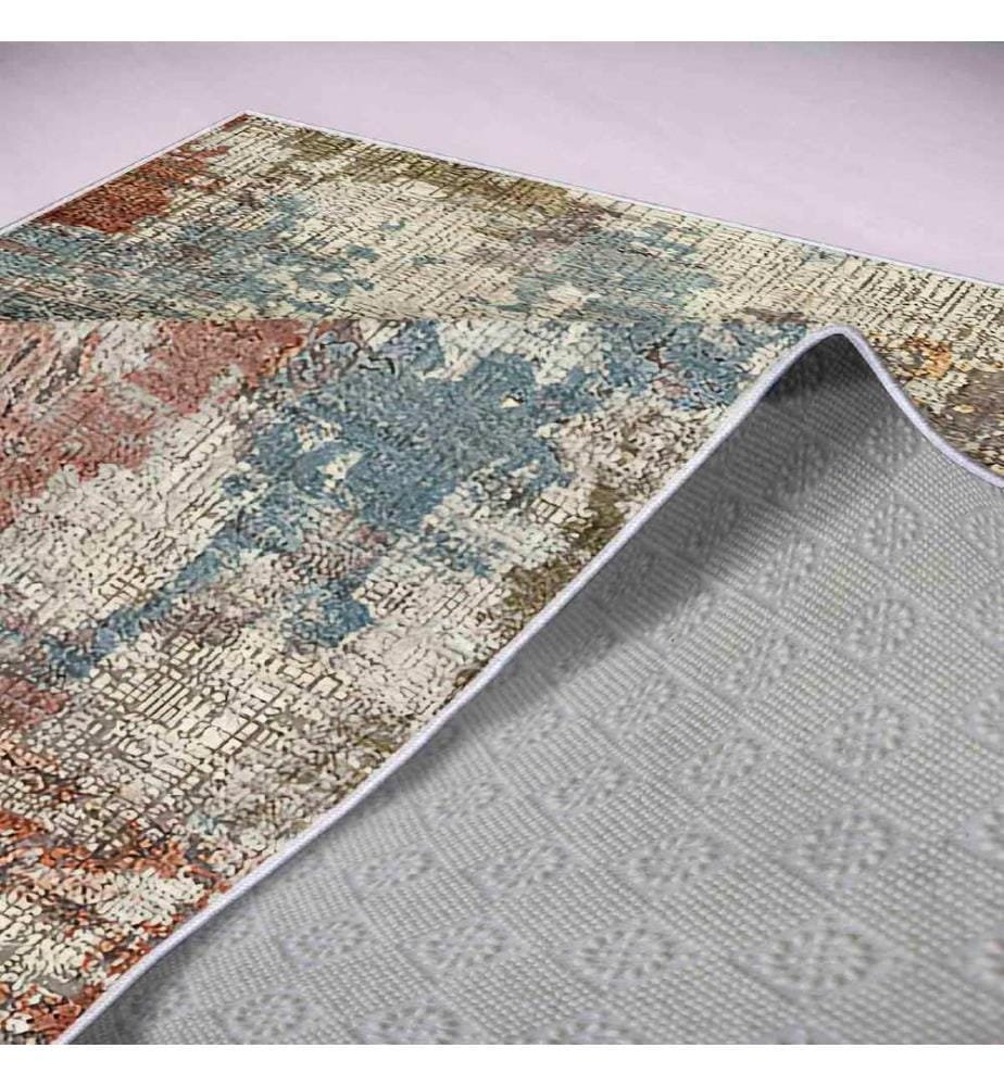 Teppich, Weiss, Fliese Rot, Blau, Orange, Braun, 100% Polyester, 180 x 280 cm