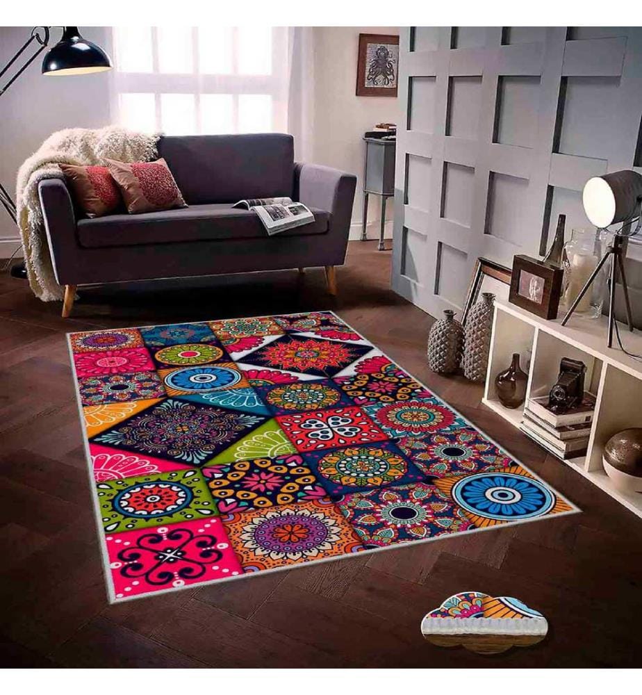 Teppich, Rosa, Violett, Orange, Blau, Orange, Blau, Grün, 100% Polyester, 80 x 120 cm
